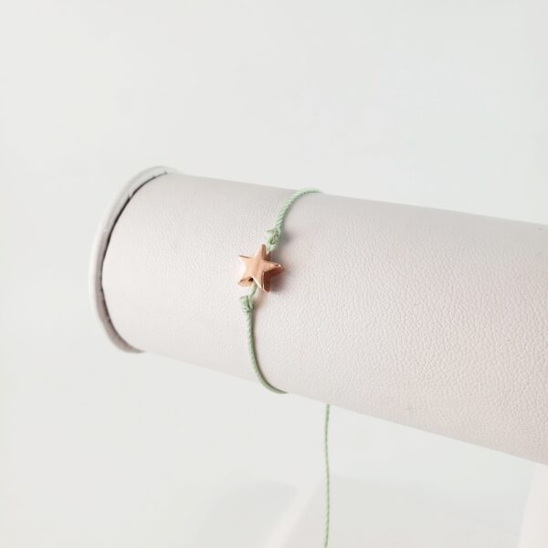 Sage Green String w Rose Gold Star Adjustable String Bracelet