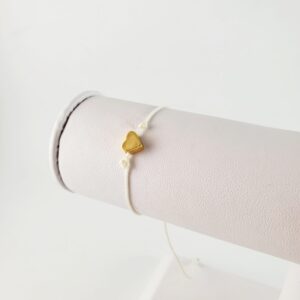 White String w Gold Heart Adjustable String Bracelet