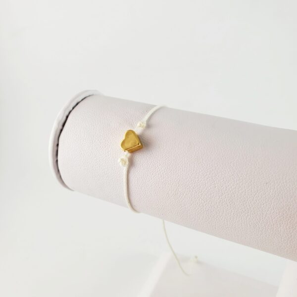 White String w Gold Heart Adjustable String Bracelet