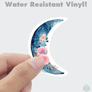 Floral Crescent Moon Vinyl Sticker