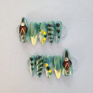 Green and Yellow Abstract Nails