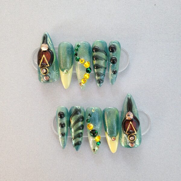 Green and Yellow Abstract Nails