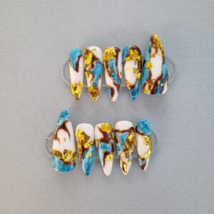 Blue and Gold Marble Nails
