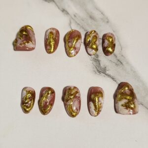 Rose Gold Marble with Dimensional Gold Nails