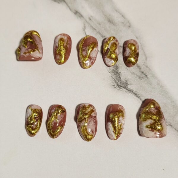 Rose Gold Marble with Dimensional Gold Nails