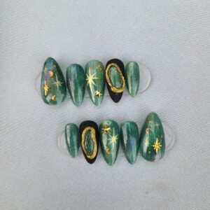 Green Cateye Galaxy Nails