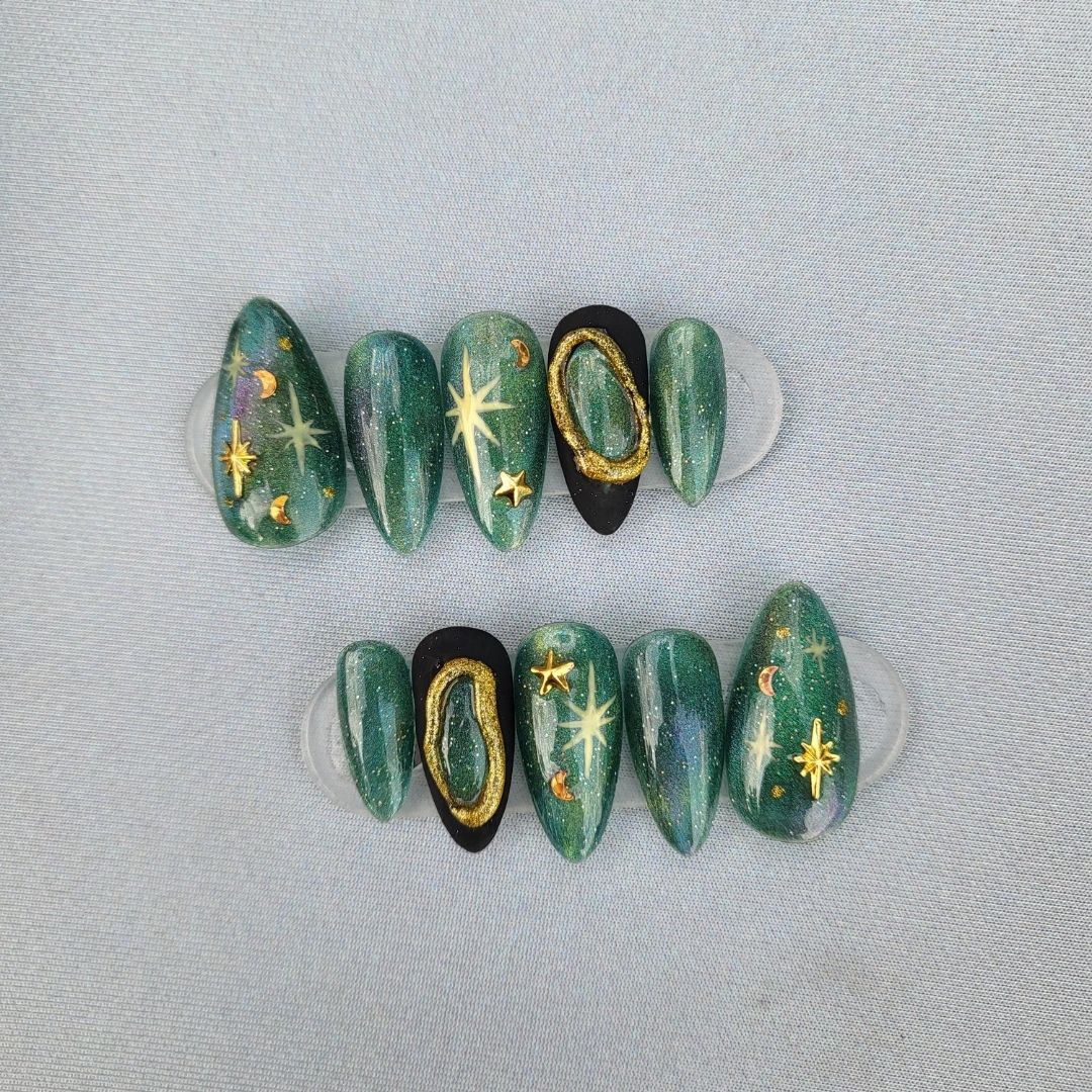 Green Cateye Galaxy Nails